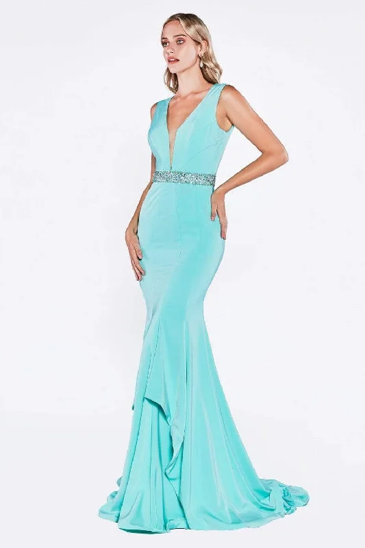 women's evening dressesCinderella Divine - P107 Beaded Waist Evening Dress