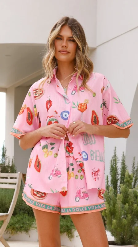 Dolce Vita Button Up Shirt and Shorts Set - Pink