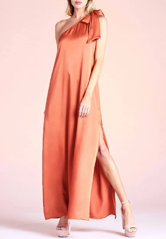 women's prom dressesElbridge One Shoulder Maxi Dress in Rust