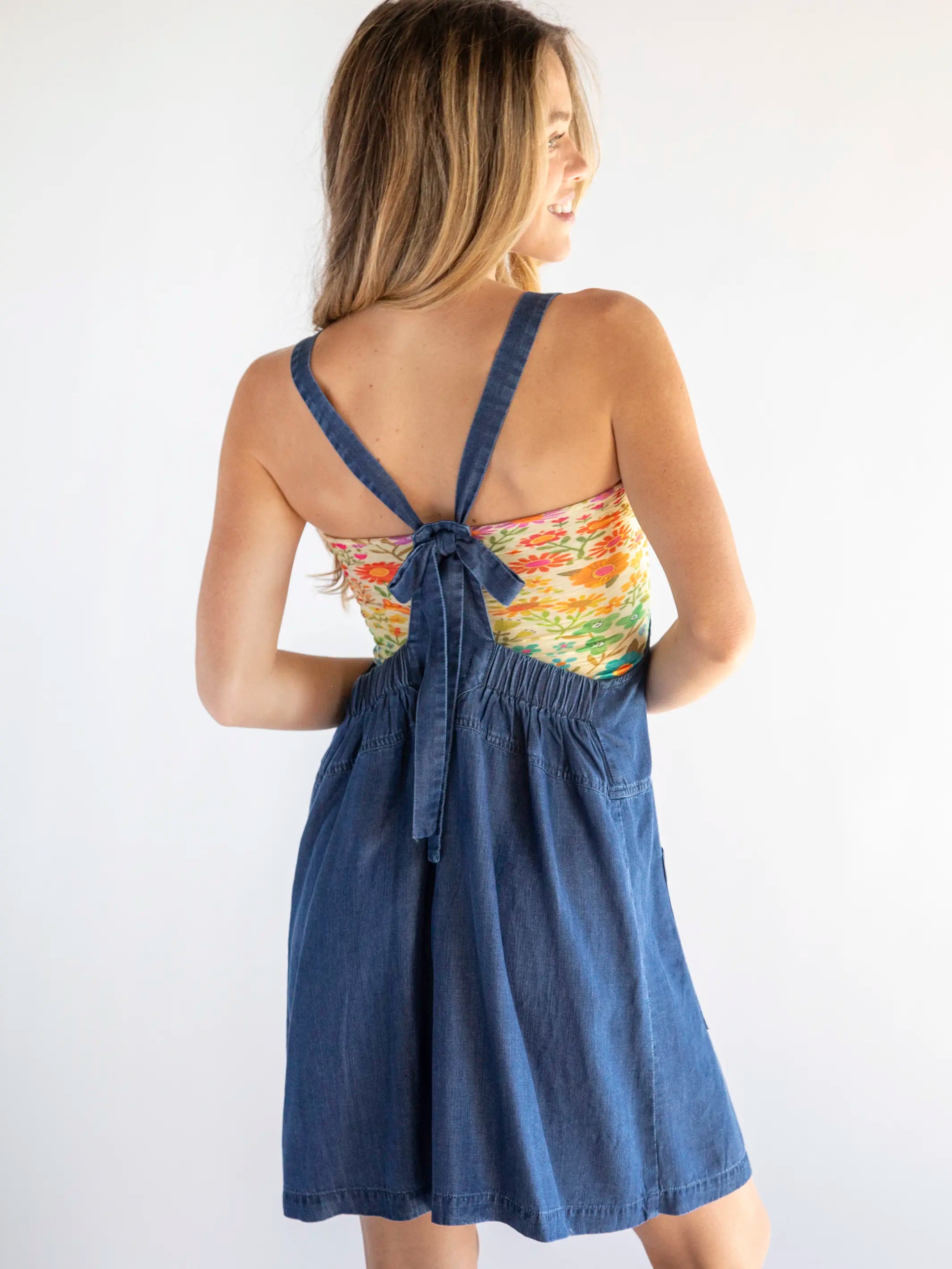 women's limited-edition dressesDakota Tie-Back Mini Dress - Denim Blue