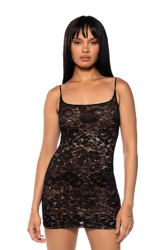 women's satin dressesILLUSIONS SLEEVELESS LACE MINI DRESS