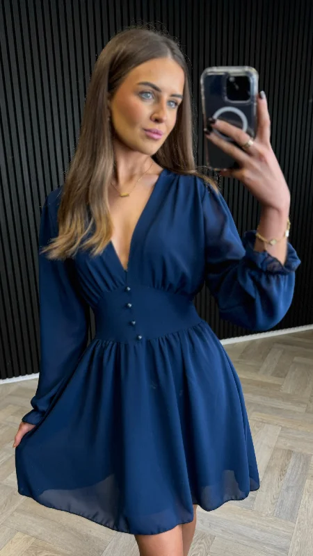 women's pastel dressesSylvia Blue V Neck Mini Dress