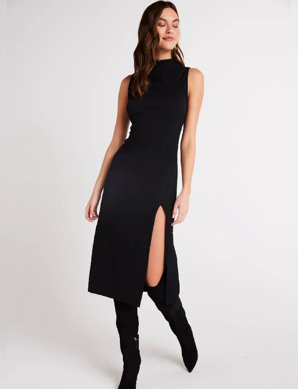 women's neon dressesMock Neck Midi Dress, Black