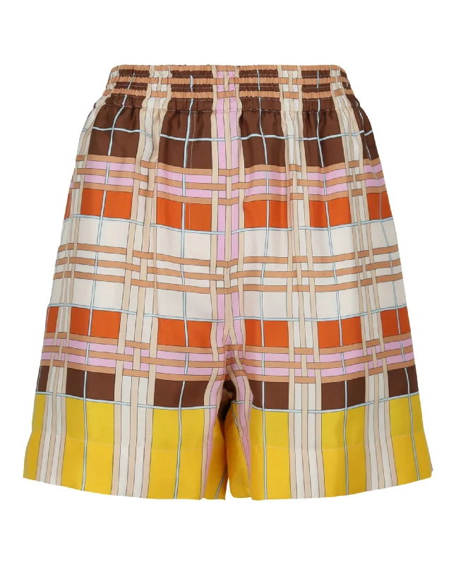 women's fall shortsAbstract-Check Silk Shorts