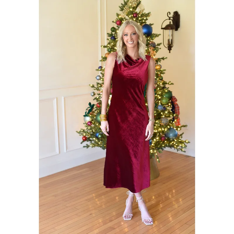 women's hourglass figure dressesCanady Crimson Velvet Midi Dress