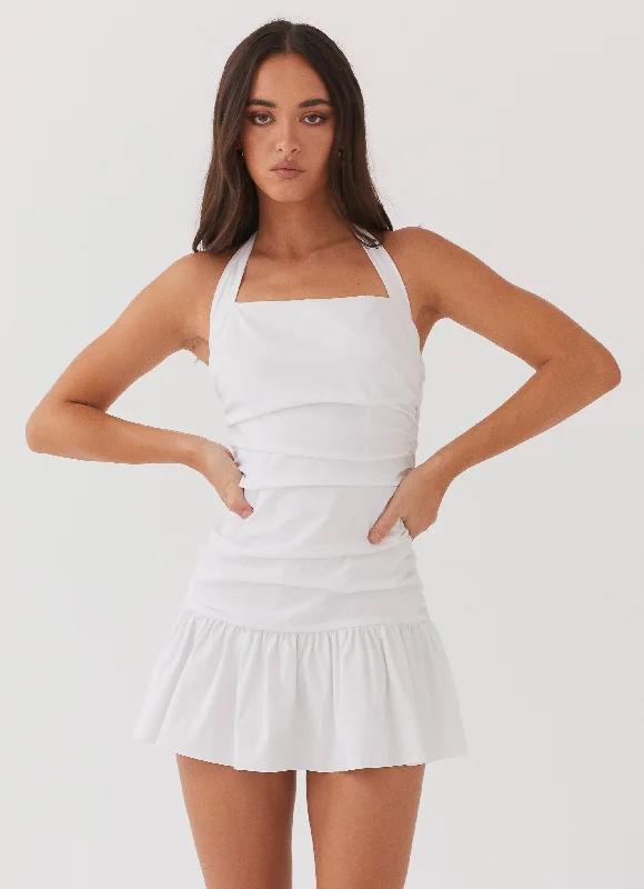 women's satin dressesCely Ruched Mini Dress - White