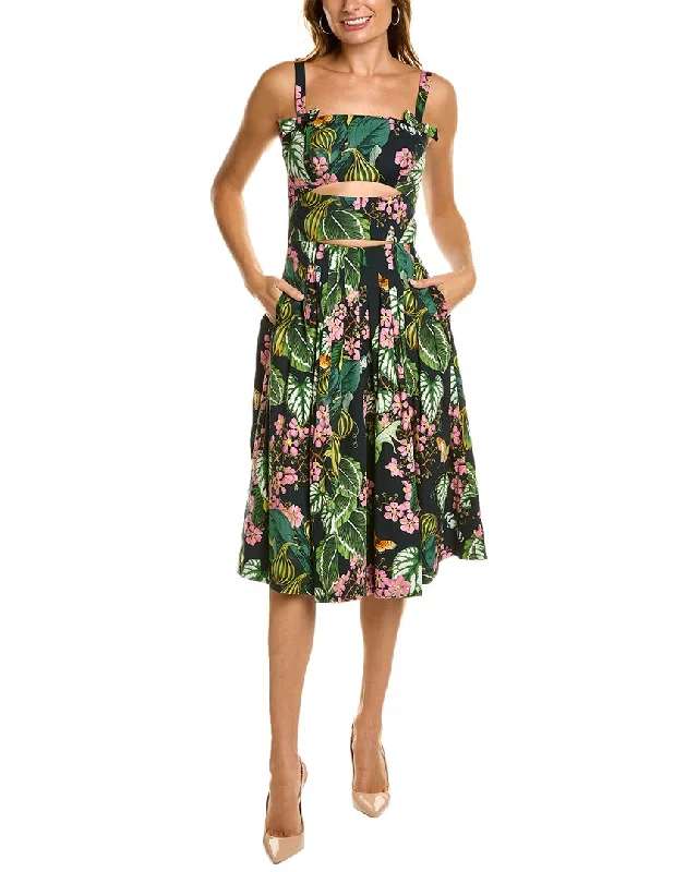 women's formal dressesOscar de la Renta Cutout Mixed Botanical Midi Dress