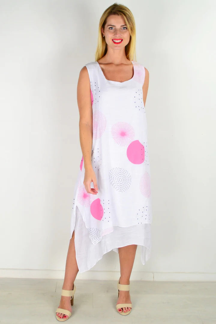 women's coats for cozy nights inPink Spot Sleeveless Tunic Dress