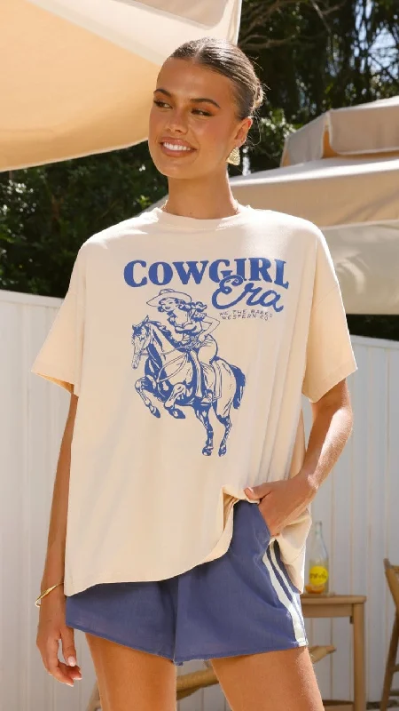 Cowgirl Era Top and Shorts Set - Cream/Blue