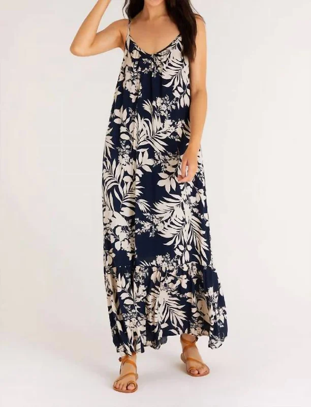 women's off-the-shoulder dressesRocco Tropical Floral Maxi Dress in Midnight Blue