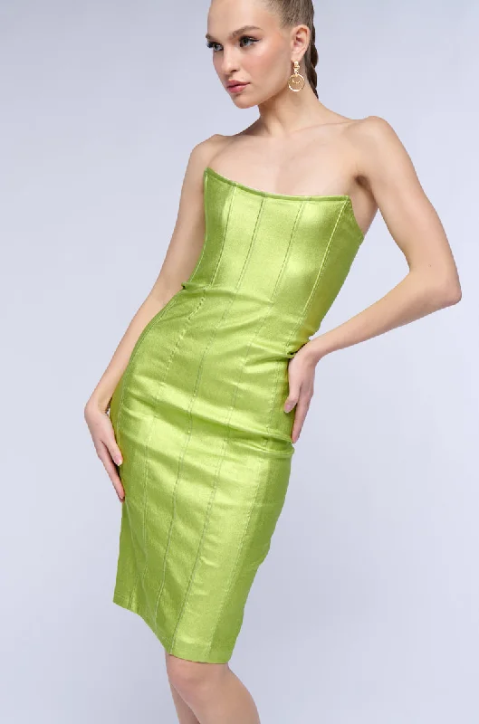 women's vacation dressesMEET ME IN THE METALLICS MIDI DRESS IN LIME