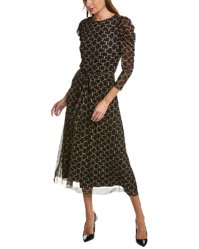 women's stretchy dressesAnne Klein Puff Sleeve Midi Dress