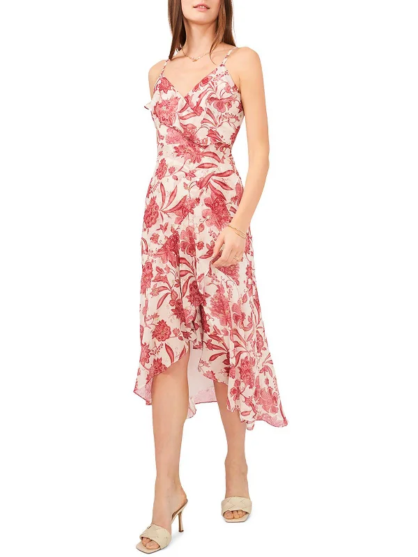 women's chiffon dressesWomens Floral Wrap Midi Fit & Flare Dress