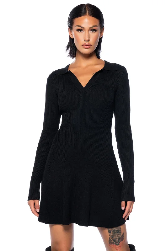 women's business casual dressesELLA SWEATER KNIT COLLARED MINI DRESS