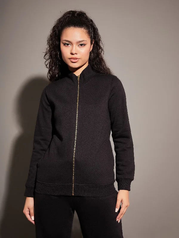 women's coats for those who love to mix and matchWomen Black Fleece Zipper Jacket