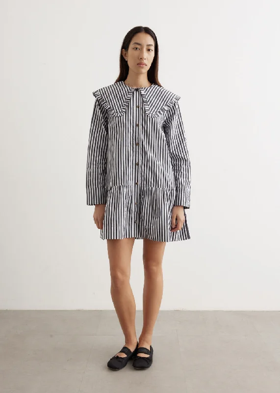 women's fashionable dressesStripe Big Collar Mini Shirt Dress