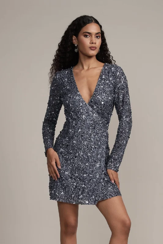 women's fair-trade dressesGwen Grey Long Sleeve Embellished Mini Dress