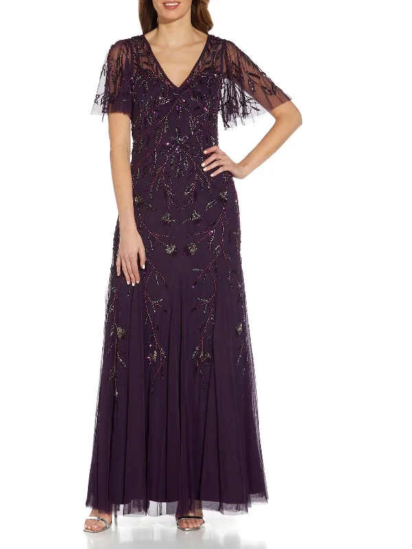 women's solid color dressesWomens Beaded Maxi Evening Dress