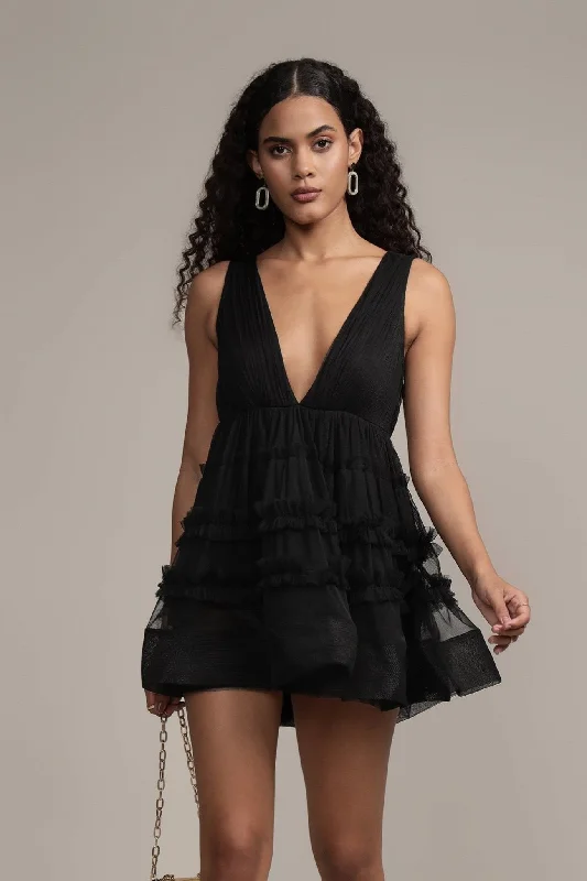 women's business casual dressesIvy Black Tulle Mini Dress