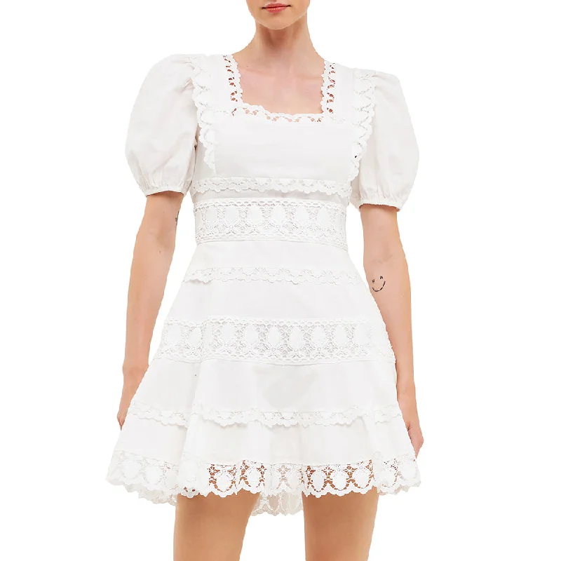 women's apple-shaped body dressesMulti Lace Linen Mini Dress