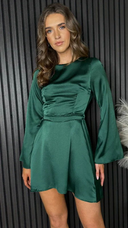 women's empire waist dressesKit Forest Green Long Sleeve Mini Dress