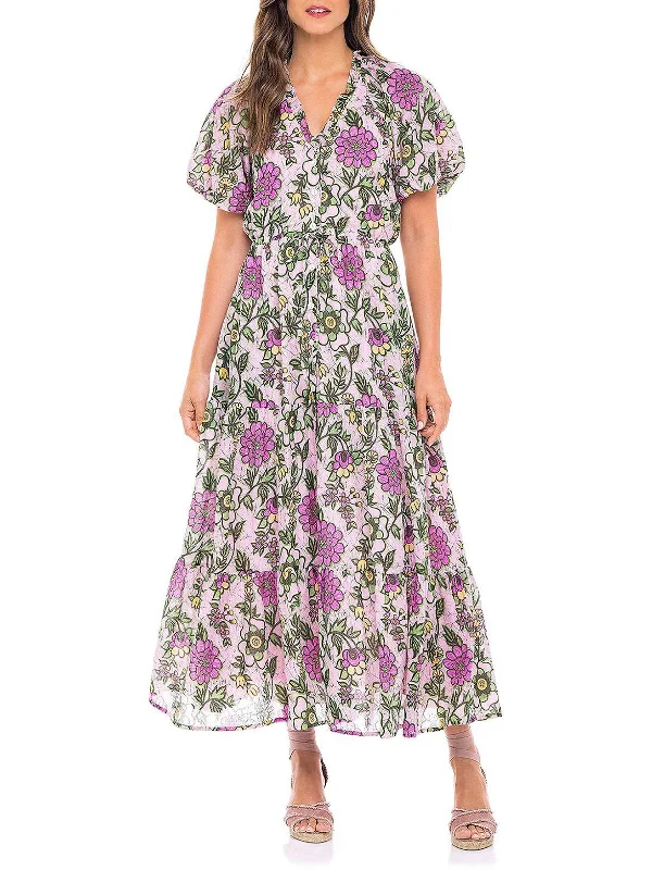 women's bell-sleeved dressesWomens Floral Printed Long Maxi Dress