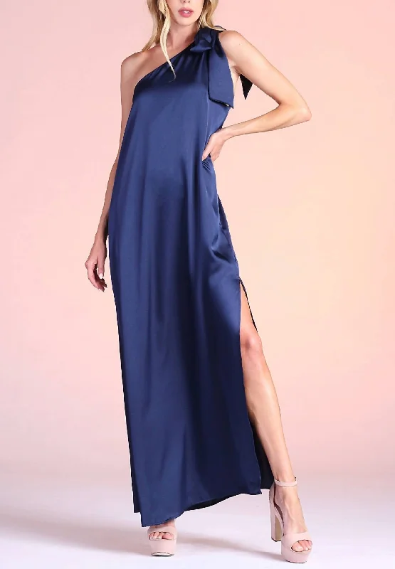 women's bridesmaid dressesElbridge One Shoulder Maxi Dress in Navy