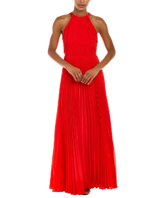 women's solid color dressesML Monique Lhuillier Pleated Maxi Dress