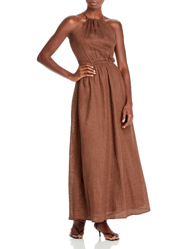 women's A-line dressesWomens Linen Maxi Halter Dress