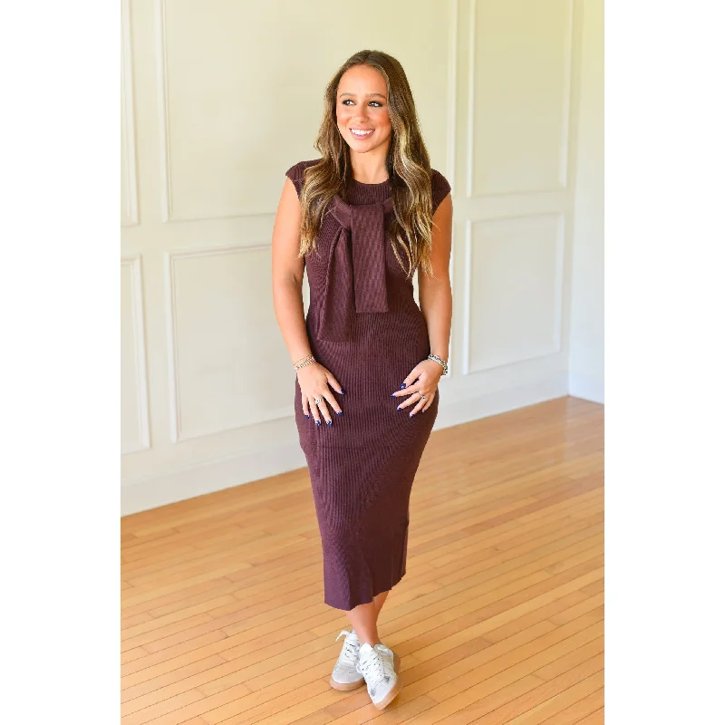 women's club dressesParisian Brown Sweater Midi Dress