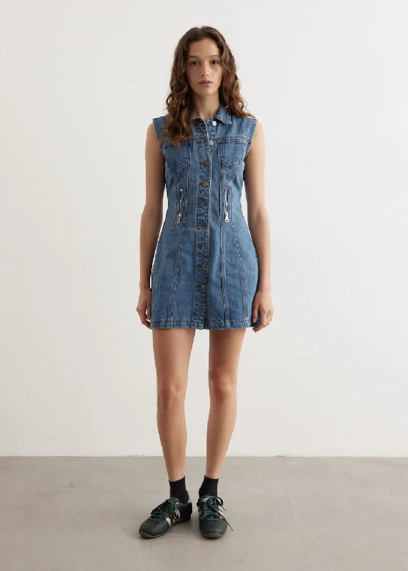 women's halter dressesZipper Denim Mini Dress