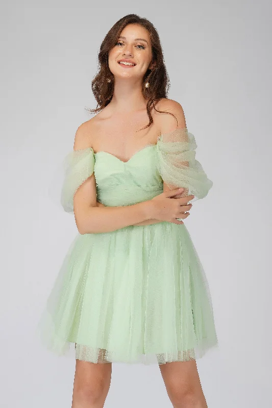 women's mother of the bride dressesSydney Sage Green Tulle Mini Dress