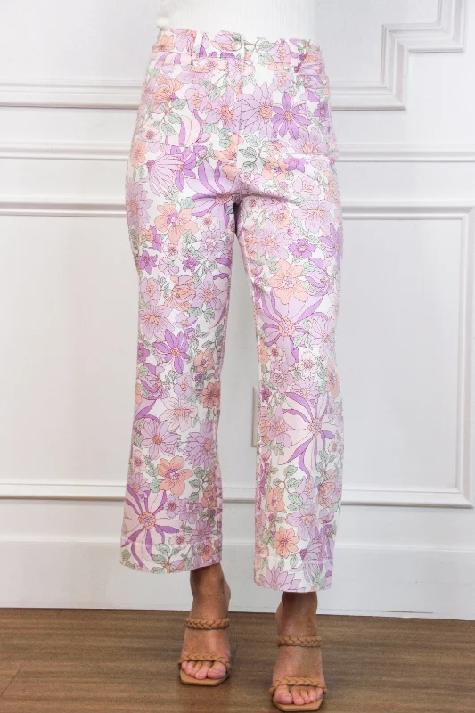 women's active pantsFloral Fantasy Pants: Lavender/White Multi