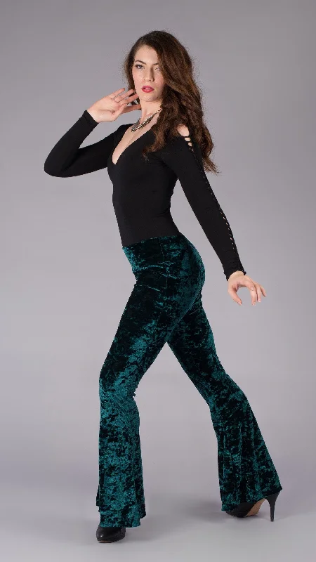 women's sweatpantsForest Green Velvet Slim Bells