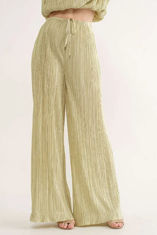 women's high-slung pantsLIME PLEATED WIDE LEG PANTS P9416-1