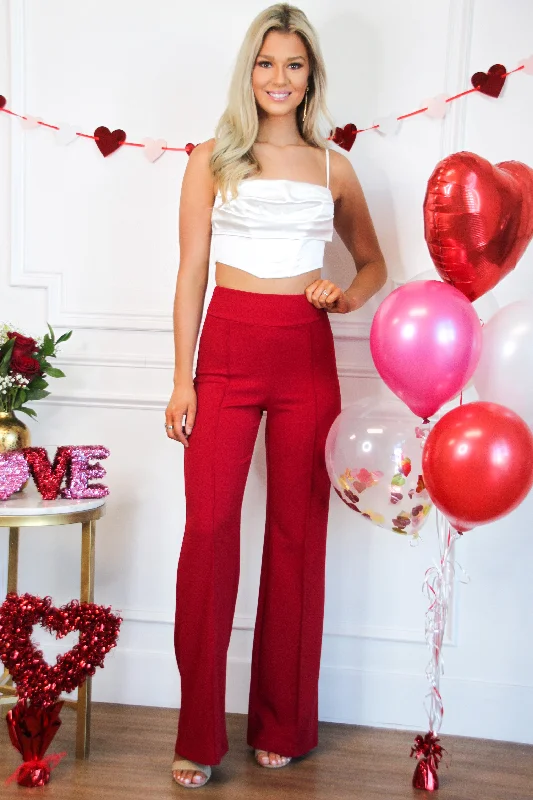 women's chic pantsTrending Times High Waisted Pants: Red