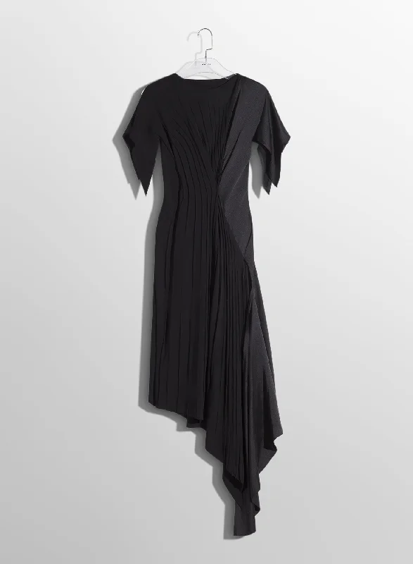 women's apple-shaped body dressesblack pleated asymmetrical dress