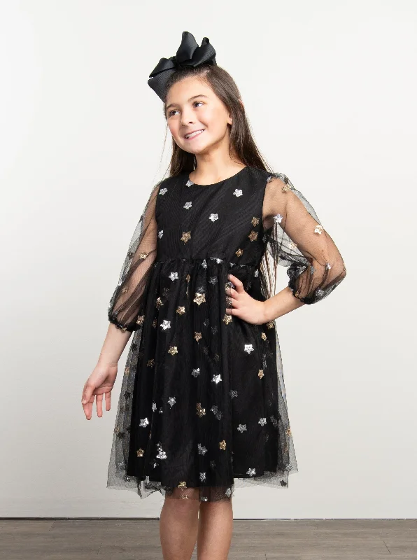 women's lightweight dressesBlack Sequin Star Tulle Dress