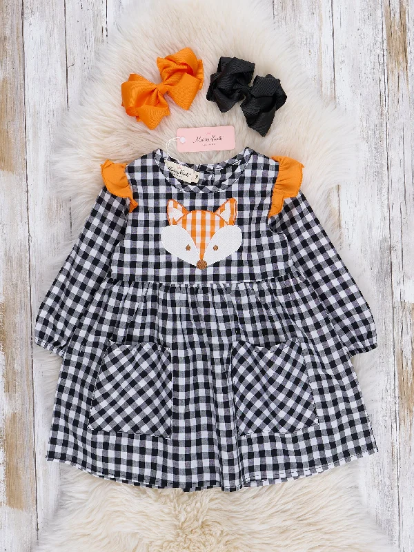 women's neon dressesBlack & White Gingham Little Fox Pocket Dress