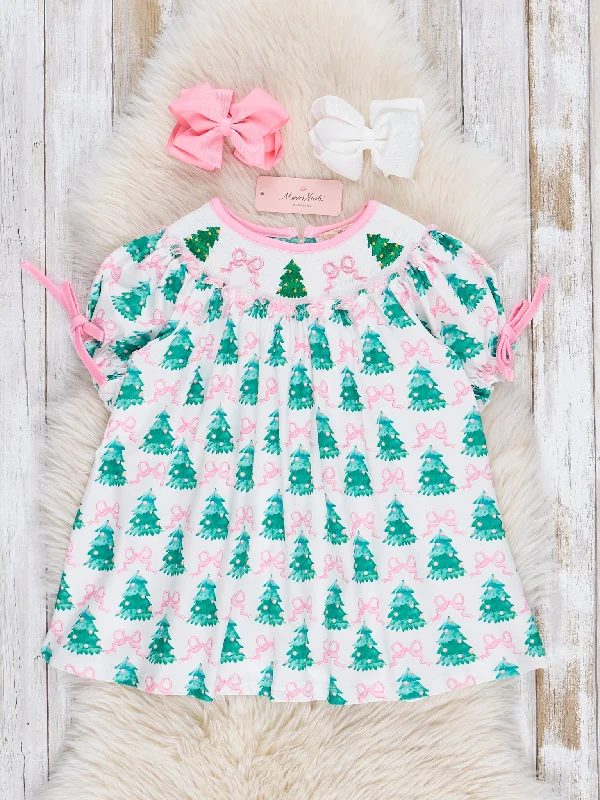 women's fair-trade dressesPink Bows & Evergreens Smocked Dress