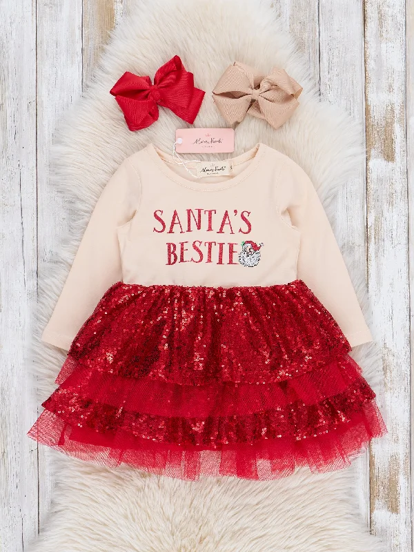 women's club dressesRed "Santa's Bestie" Tiered Tulle Dress