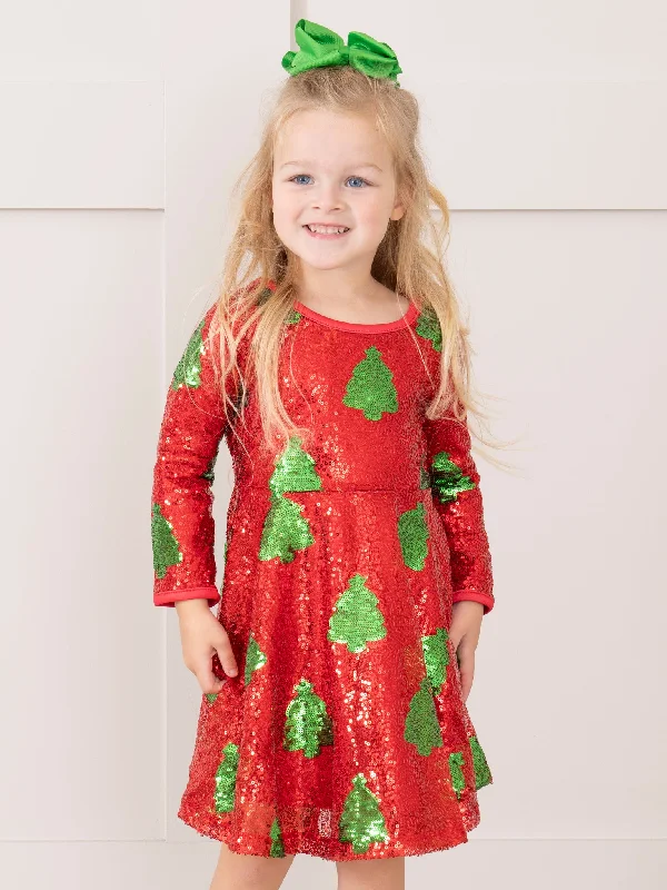 women's hourglass figure dressesRed Sequin Christmas Tree Dress