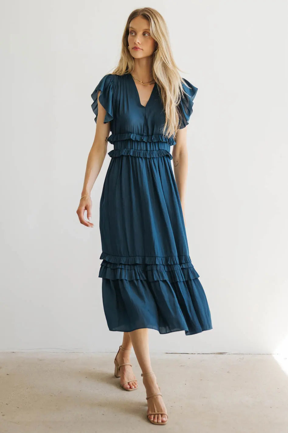 women's smart casual dressesWilla Ruffle Dress in Teal