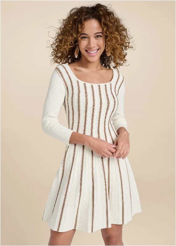 women's prom dressesA-Line Sweater Dress  - White & Brown