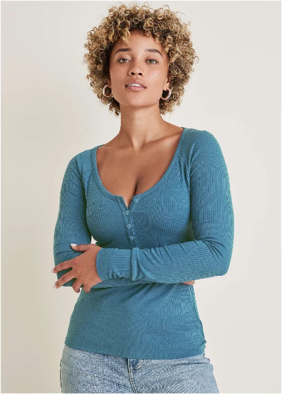 women's casual Friday dressesLong Sleeve Henley Tee - Niagara