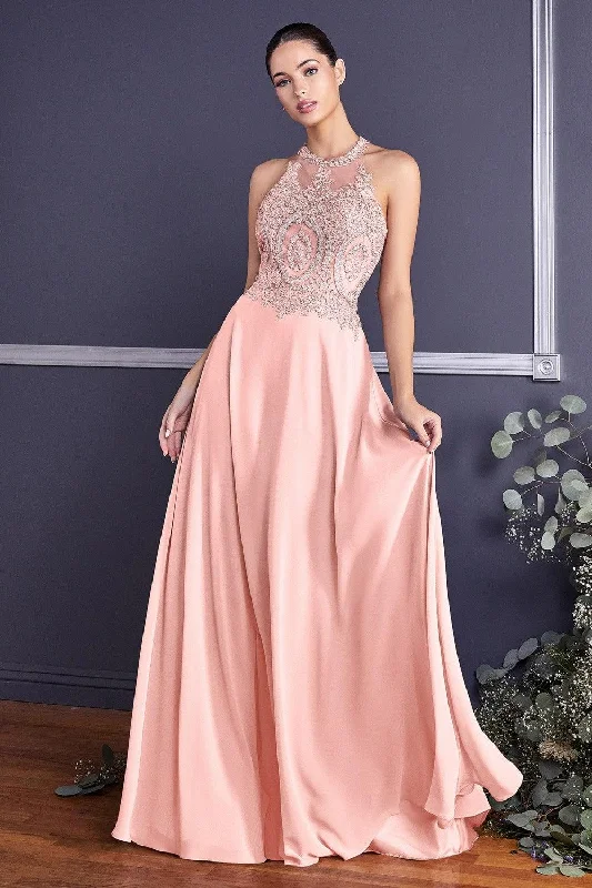 women's lightweight dressesCinderella Divine UJ0120 Open Back Chiffon Formal Halter Prom Gown