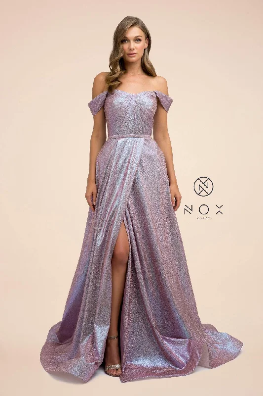 women's fair-trade dressesOff  Shoulder Metallic Glitter Prom Long Ball Gown