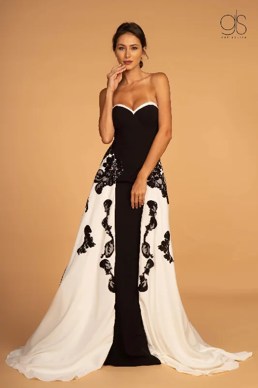 women's fashionable dressesLong Formal Black and White Prom Dress