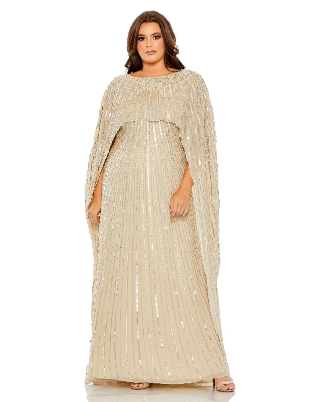 women's party dressesMac Duggal 93993 Plus Size Long Cape Formal Gown