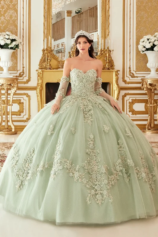 women's one-shoulder dressesCinderella Divine 15714 Long Strapless Quinceanera Floral Applique Ball Gown